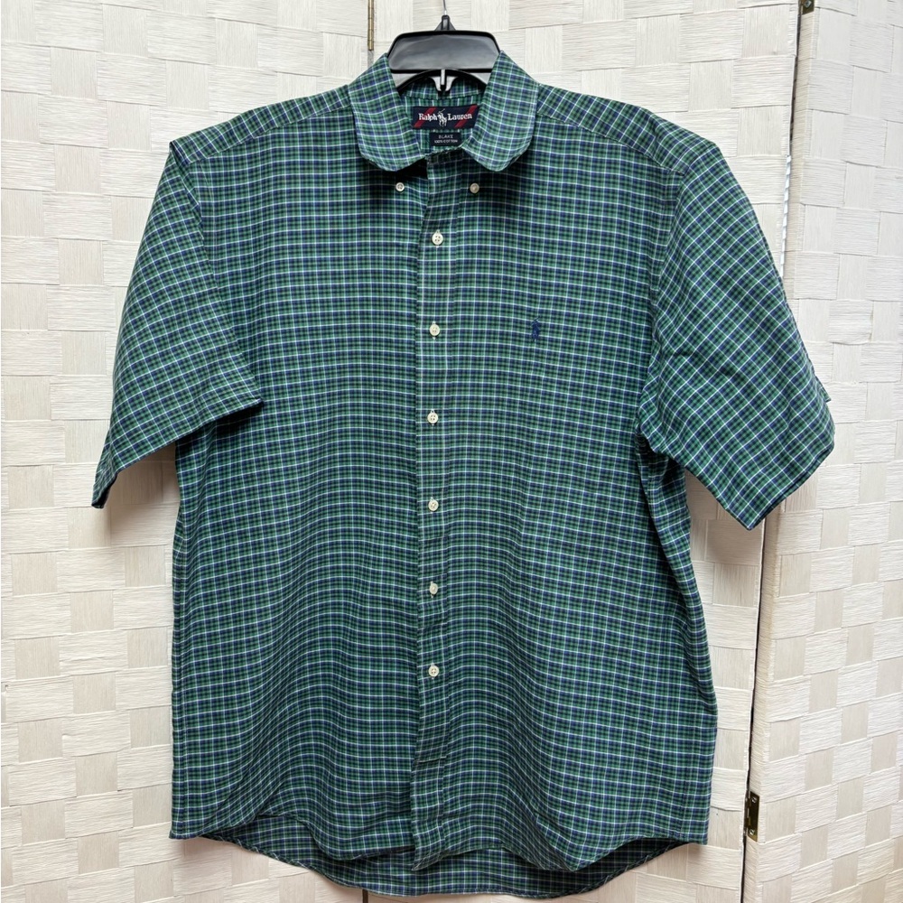 Vintage Ralph Lauren Blue and Green Checkered Shirt Medium